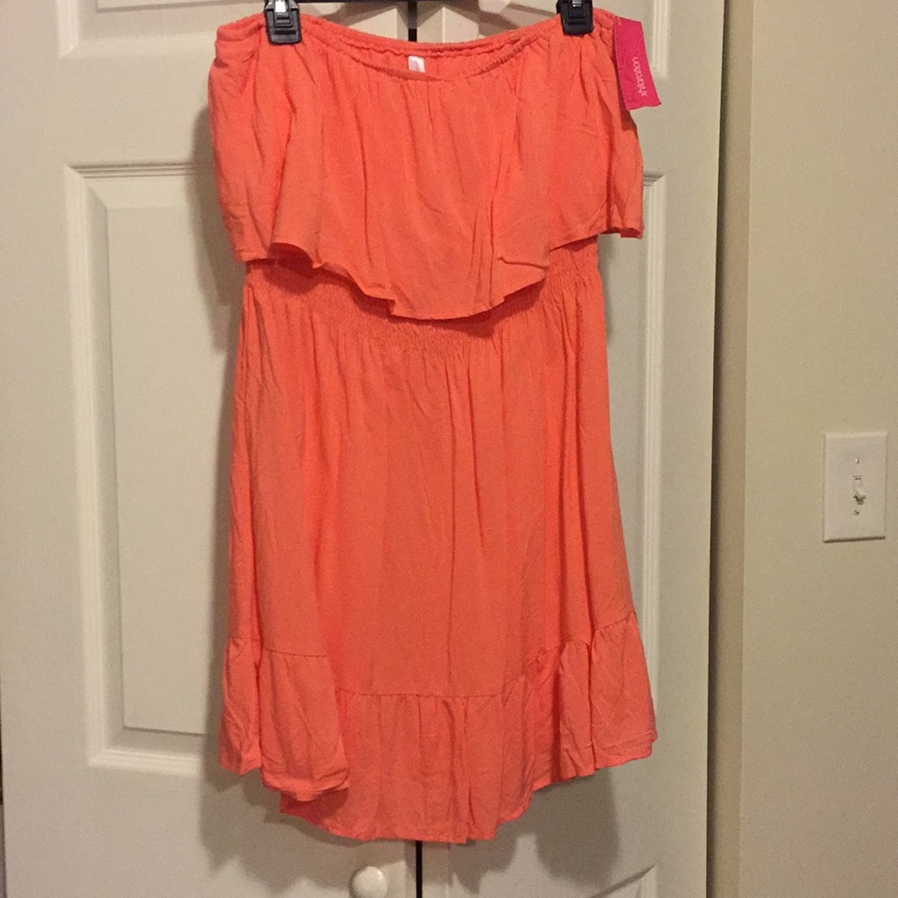 Coral summer strapless dress